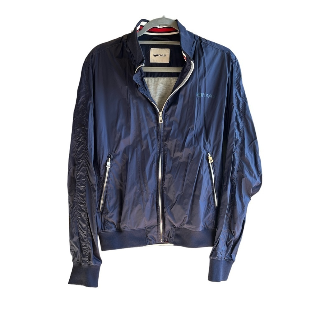 Gas Bomber Jacket Coat Men’s - Blue Red and Gray Size Medium